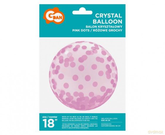 Balon kryształowy, różowe grochy, 18"