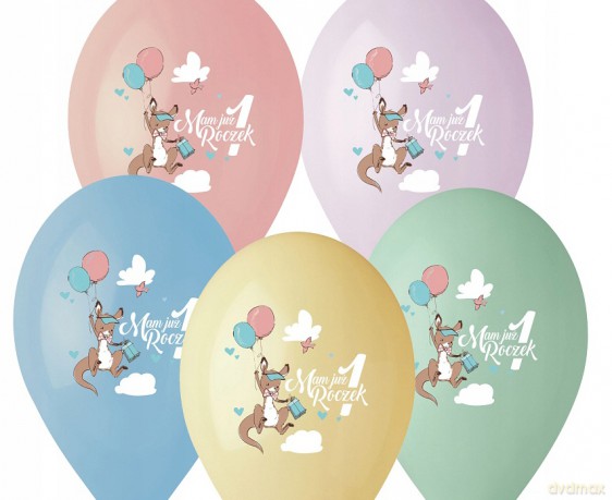 Balon Premium hel Mam już 1 Roczek (kangurek) 13" 5 szt.
