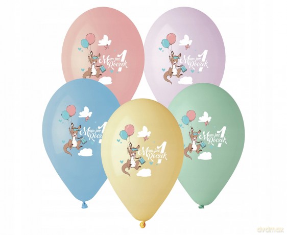 Balon Premium hel Mam już 1 Roczek (kangurek) 13" 5 szt.