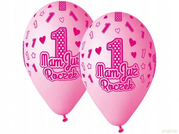Balon Premium hel Mam już 1 Roczek różowy 13" 5 szt.
