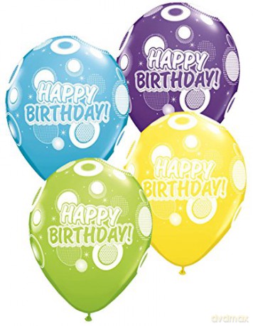 Balon QL 11" z nadr. "Happy Birthday" pastel mix tropikalny 6 szt