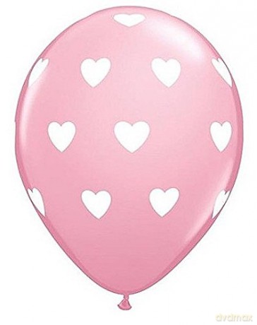 Balon QL 11" z nadrukiem Serca pastel różowy 6 szt