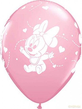 Balon QL 12'' Baby Minnie hearts metalik rózowy 6 szt