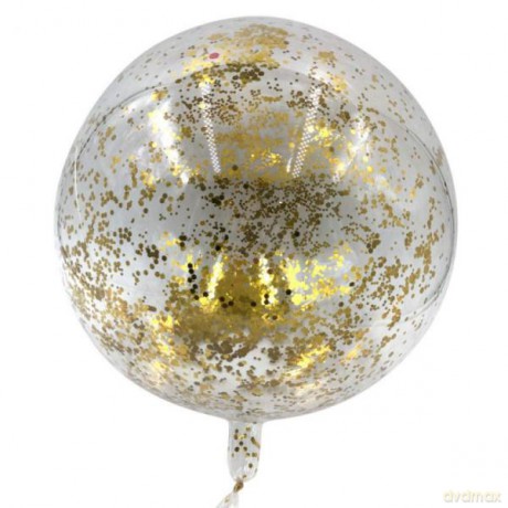 Balon transparentny PVC z złotym konfetti 46 cm, 1 szt. BSC-662