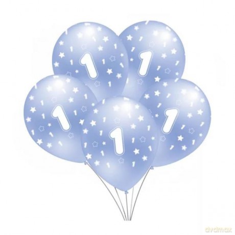 Balon z nadrukiem "1" niebieski B156 5 szt