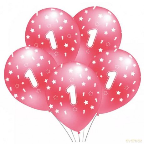 Balon z nadrukiem "1" różowy B149 5 szt