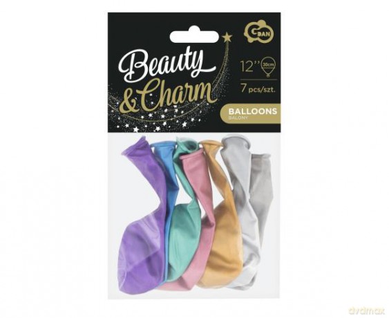 Balony Beauty&Charm platynowy metalik mix 12'' 7 szt.