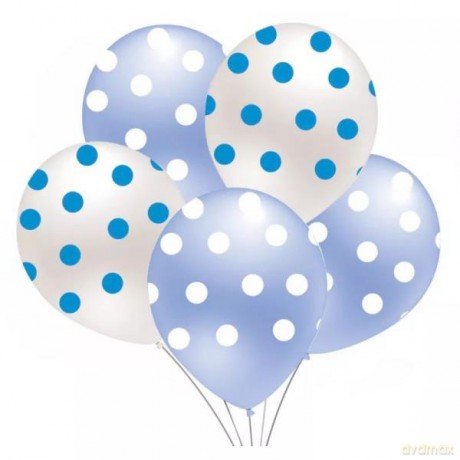 Balony białe i niebieskie w kropki 5 szt B422
