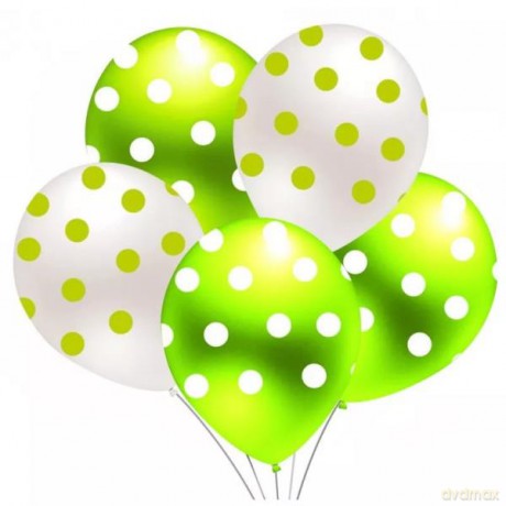 Balony białe i zielone w kropki 5 szt B439