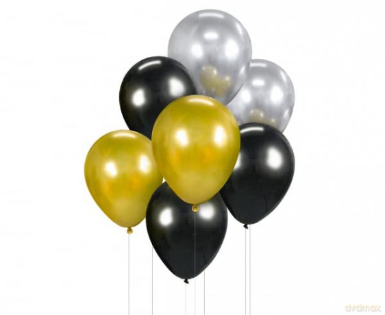 Balony bukiet B&C złoto-srebrno-czarny 7 szt