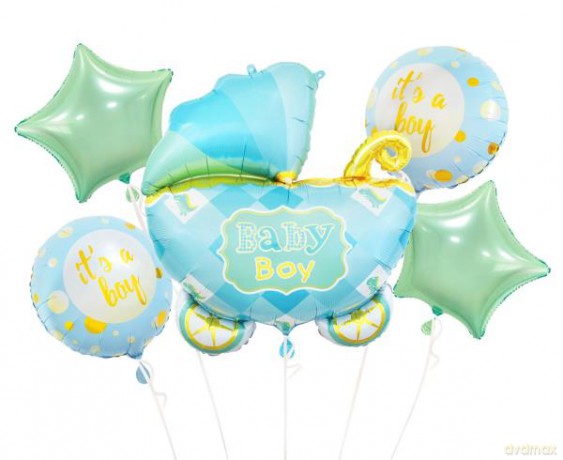 Balony foliowe-zestaw wózek niebieski 5 szt BZ-HWZN