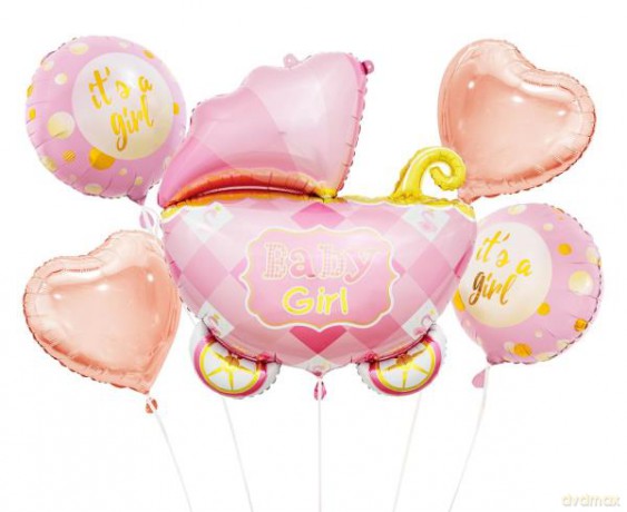 Balony foliowe-zestaw wózek różowy 5 szt BZ-HWZR