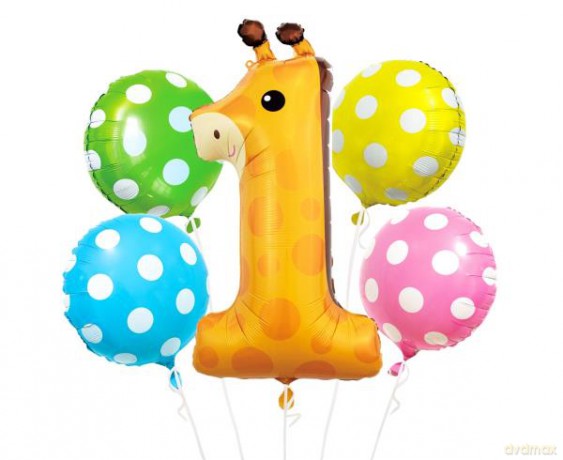 Balony foliowe-zestaw Żyrafa cyfra 1, 5 szt BZ-HZR1