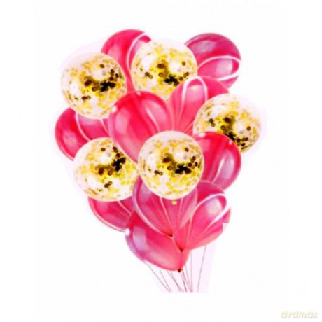 Balony lateksowe 15 szt z konfetti. BCS-600 różowe