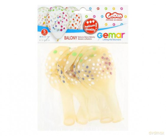 Balony Premium Hel "Konfetti kolorowe" transparentne 13'' 5 szt