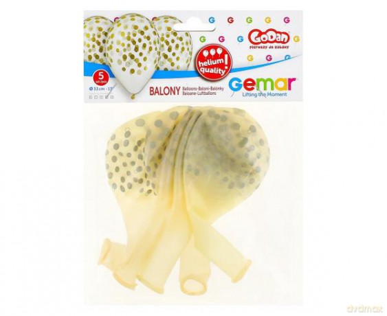 Balony Premium Hel "Konfetti złote" transparentne 13'' 5 szt