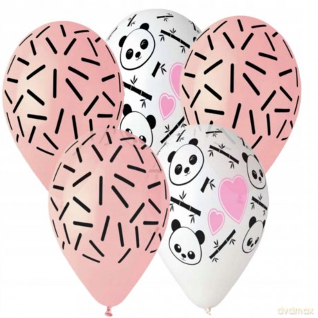 Balony Premium Hel Panda i Serca 5 sztuk 33 cm