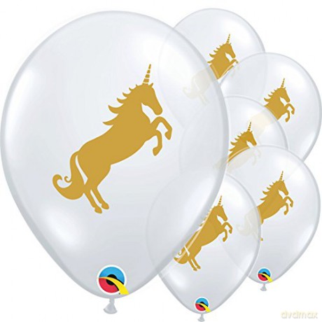Balony QL 11" z nadrukiem Jednorożce crystal transparent 25 szt