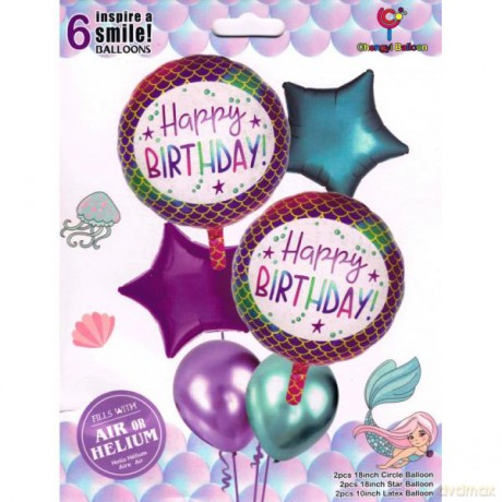 Balony zestaw Happy Birthday, 6 szt. 25-46 cm BCF-900
