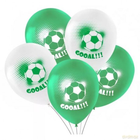 Balony zielono białe z nadrukiem piłki 5 szt B408