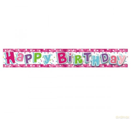 Banner "Happy Birthday", różowy, 1,8 m