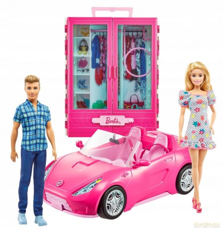 Barbie 2 lalki + szafa + kabriolet GVK05