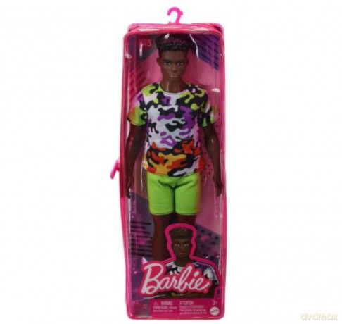 Barbie Lalka Fashionistas Stylowy Ken 183 T-shirt Kolorowe moro HBV23 DWK44