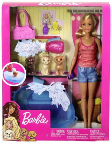 Barbie Lalka zestaw kąpiel piesków GDJ37