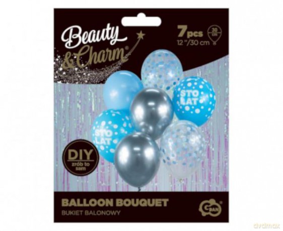 Bukiet balonowy Beauty&Charm srebrno-niebieski STO LAT 7 szt. 30 cm BB-SNS7