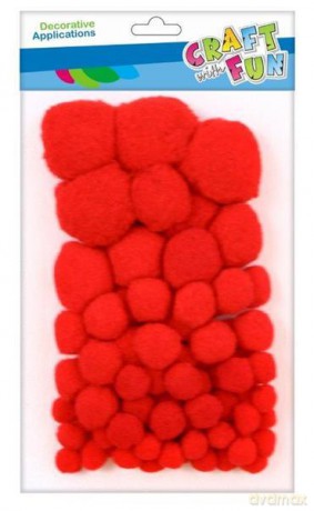 CF Ozdoba dekoracyjna Pompon mix 80 szt czerwony