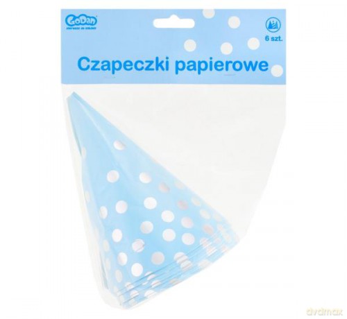 Czapeczki papierowe "Srebrne groszki", niebieskie, 6 szt