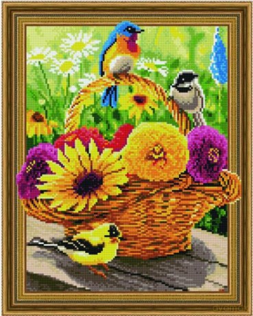 Diamentowa mozaika Kolorowe kwiatki i ptaszki 5D 40x50 cm 5PD4050026 IPICASSO