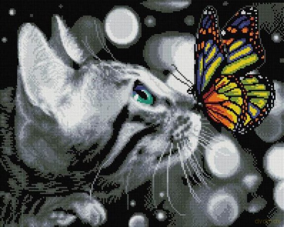 Diamentowa mozaika Kotek i motyl 40x50 cm PD4050177 IPICASSO