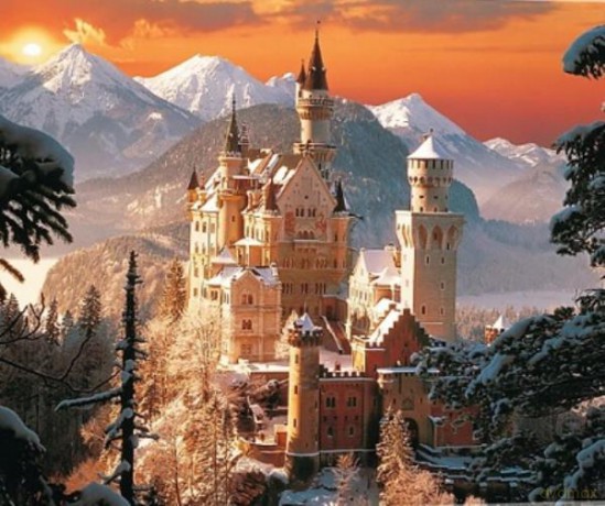 Diamentowa mozaika Zamek w Alpach zimą 6423