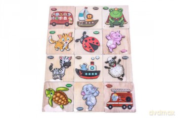 Drewniana układanka Puzzle dla malucha Zwierzaki lub pojazdy 1004006 [PUZZLE]
