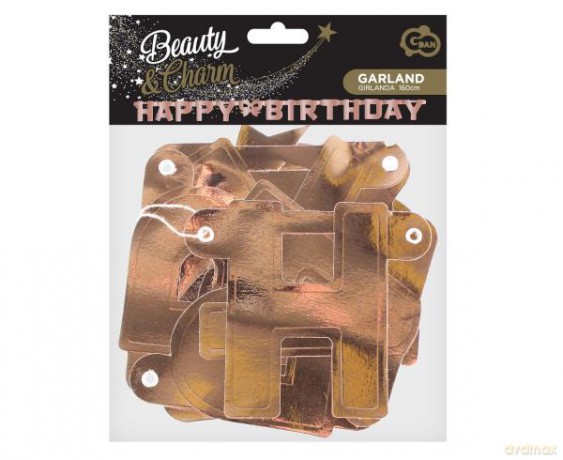 Girlanda B&C Happy Birthday, metaliczna różowo-złota 11x160 cm