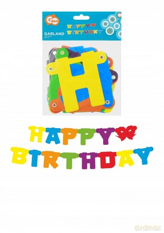 Girlanda paierowa Happy Birthday, kolorow 160 cm