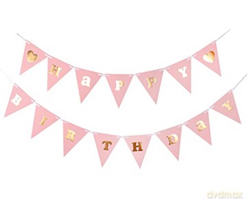 Girlanda papierowa B&G Happy Birthday - Baby Girl, jasnoróżowa, 300 cm, DIY, wys. flagi 17 cm