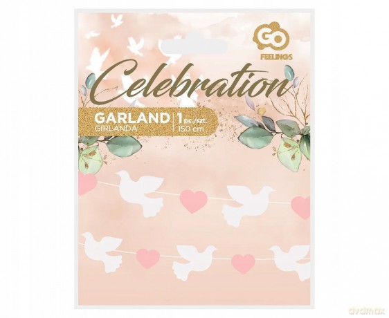 Girlanda papierowa Gołąbki 10x8 cm różowe serduszka 5x4 cm 150 cm