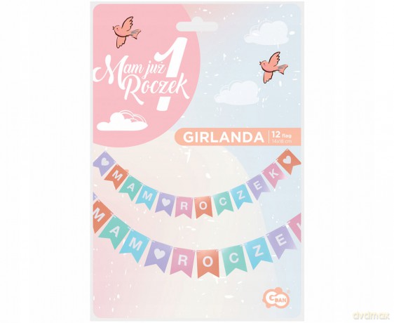 Girlanda papierowa Mam roczek dla dziewczynki 14x18 cm