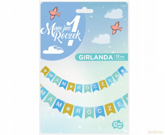 Girlanda papierowa Mam roczek niebieska dla chłopca 14x18 cm