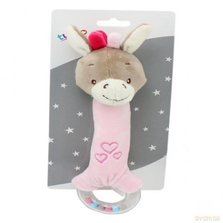 Grzechotka z dźwiękiem miś/osiołek różowy/miętowy 21 cm