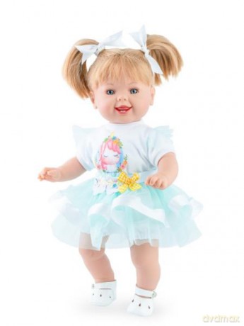 Hiszpańska Lalka 45 cm Pillines Blondynka śmieje się niebieska 1053