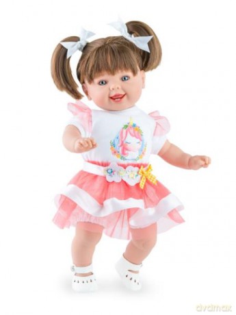 Hiszpańska Lalka 45 cm Pillines Brunetka śmieje się różowa 1043
