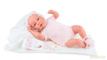 Hiszpańska Lalka bobas 45 cm Newborn Ane w zestawie z otulaczem, smoczkiem i pieluszką 3040