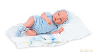 Hiszpańska Lalka bobas 45 cm Newborn Luka w zestawie z otulaczem, smoczkiem i pieluszką 3050