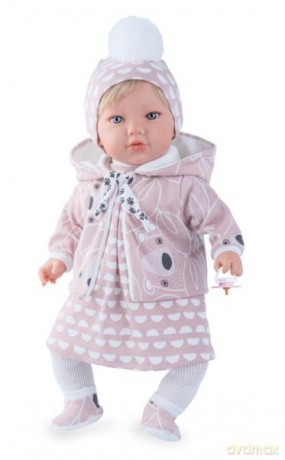 Hiszpańska Lalka bobas Alina 45 cm śmieje się w zestawie z smoczkiem 863