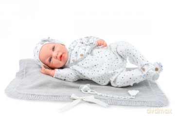 Hiszpańska Lalka bobas Ane 45 cm w zestawie kocyk i smoczek Przyjmuje pozycję niemowlaka 1222