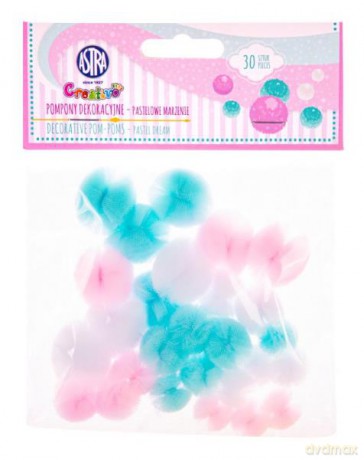 Koronkowe pompony pastelowe, 30 sztuk