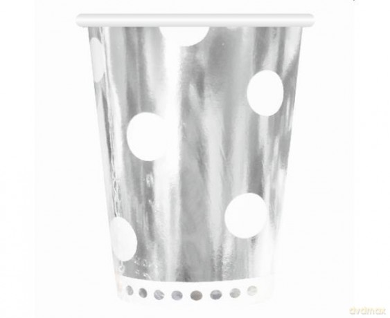 Kubeczki papierowe B&C groszki, srebrne 260 ml